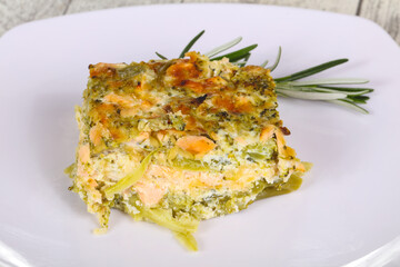 Tasty casserole with salmon and broccoli