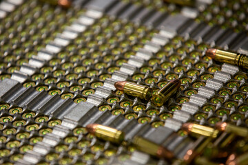 Golden ammunition. Bullets, magazines, rounds and ammunition.