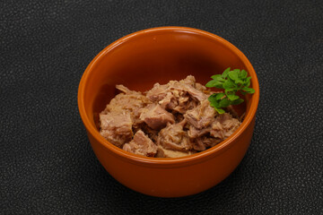 Canned tuna fish in the bowl