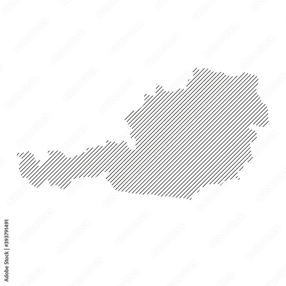 Poster austria map from pattern of black slanted parallel lines. vector illustration.