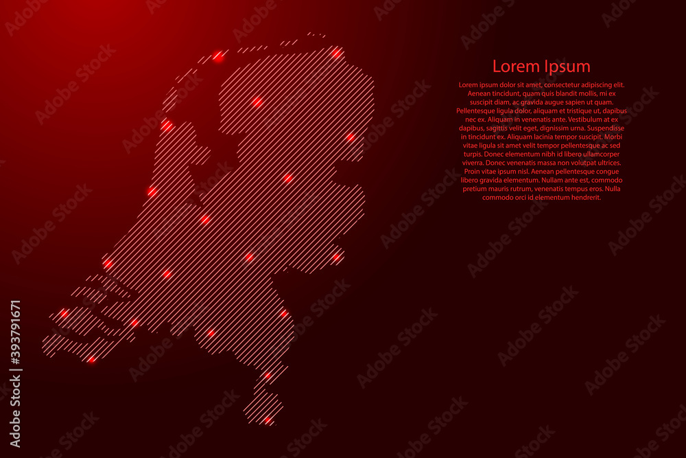 Aufkleber netherlands map from red pattern slanted parallel lines and glowing space stars grid. vector illustr