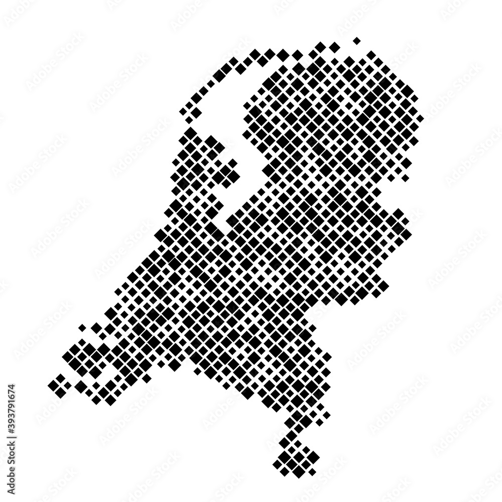 Poster netherlands map from pattern of black rhombuses of different sizes. vector illustration.