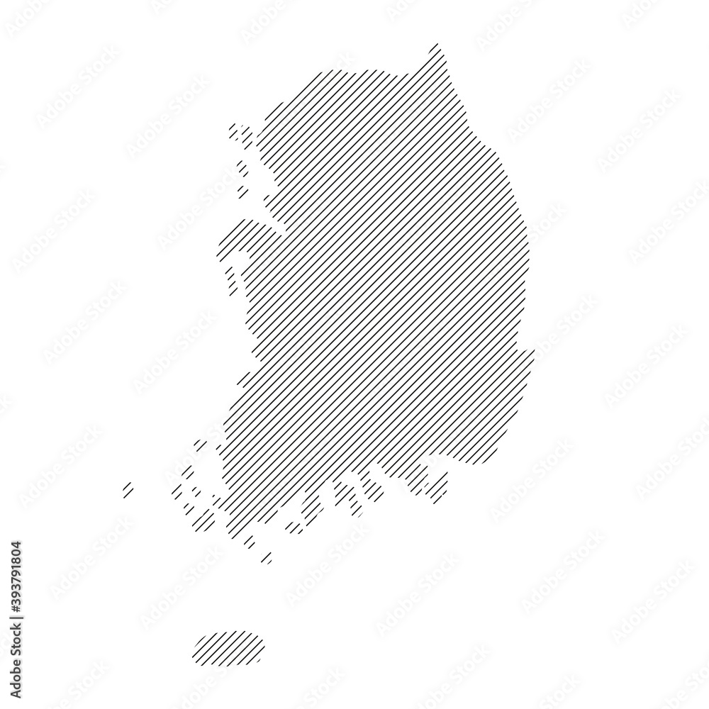 Poster south korea map from pattern of black slanted parallel lines. vector illustration.