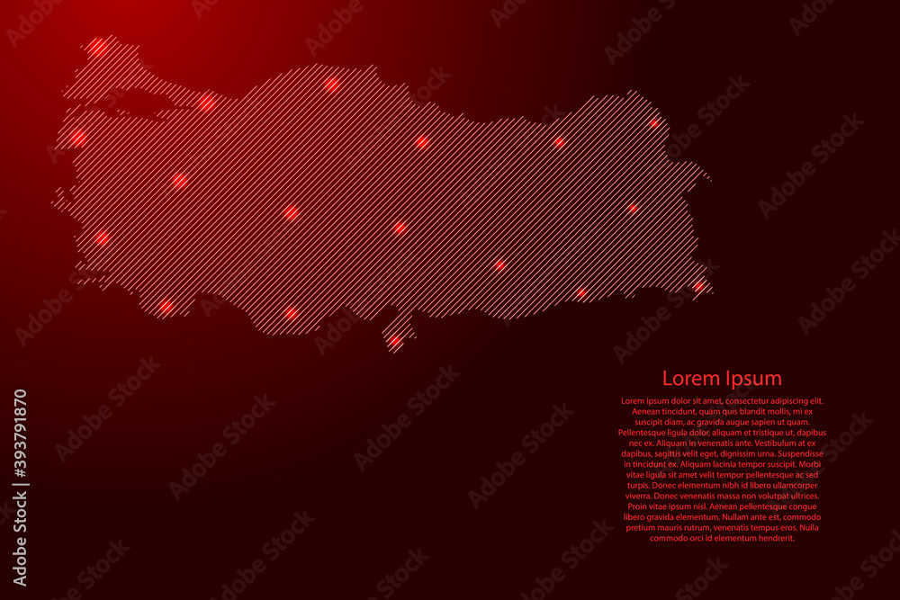 Aufkleber turkey map from red pattern slanted parallel lines and glowing space stars grid. vector illustration