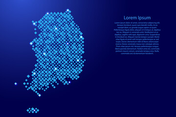 South Korea map from blue pattern rhombuses of different sizes and glowing space stars grid. Vector illustration.