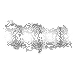 Turkey map from black pattern of the maze grid. Vector illustration.