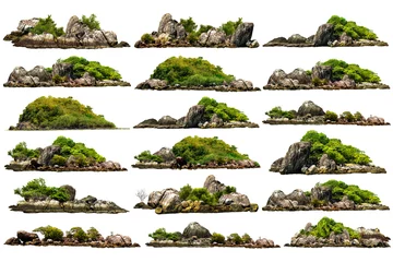 Foto op Canvas collection of trees. Mountain on the island and rocks.Isolated on White background © ธานี สุวรรณรัตน์