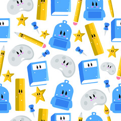 Hand drawn back to school seamless pattern 