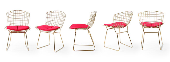 Single chair at different angles on a white background