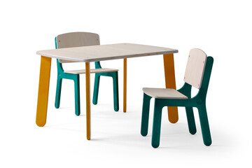 Baby chair and play table isolated on white background