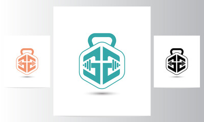 Letter GE fitness logo, vector dumbbell icon, symbol vector illustration design template