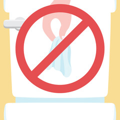 Do not throw any toilet paper or sanitary napkins into the toilet bowl vector illustration sign. Created in pastel color and cute cartoon or kid style.