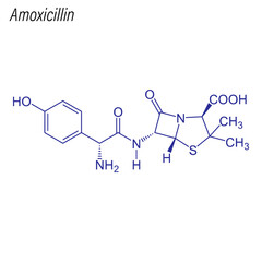 Vector Skeletal formula of Amoxicillin. Drug chemical molecule.