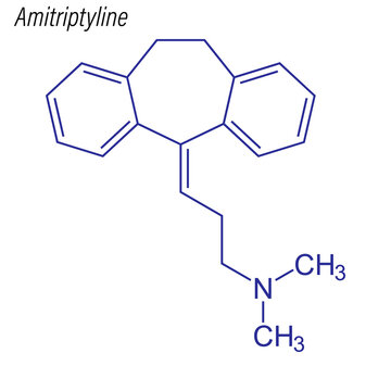 Vector Skeletal formula of Amitriptyline. Drug chemical molecule.