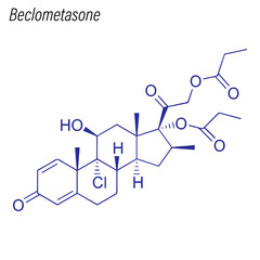Vector Skeletal formula of Beclometasone. Drug chemical molecule.
