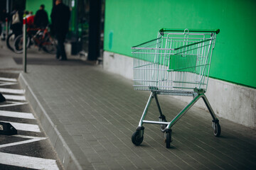 supermarket basket and green wall