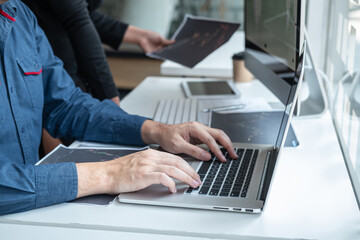 Business team discussion on meeting to planning investment trading project and strategy to investor of deal on a stock exchange with partner, financial and accounting concept, collaborative teamwork