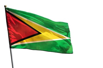 Fluttering Guyana flag on clear white background isolated.