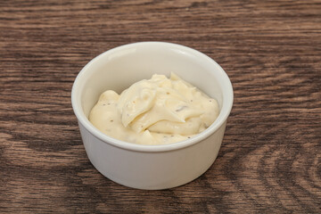 Fototapeta na wymiar Caesar cream sauce with parmesan and herbs