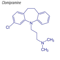 Vector Skeletal formula of Clomipramine. Drug chemical molecule.