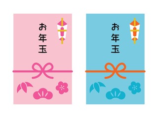 ピンクとブルーの2つのお年玉のポチ袋