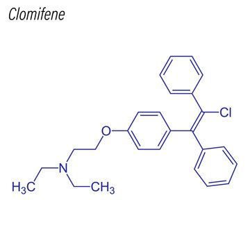 Vector Skeletal formula of Clomifene. Drug chemical molecule.