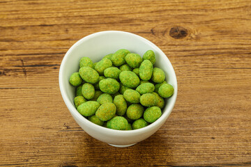 Spicy wasabi peanuts in the bowl