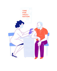 Senior old man at the doctor is vaccinated. Vaccination time