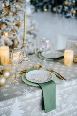 Christmas table setting, holiday decoration, new year