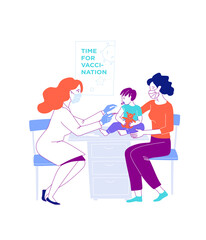 Mother with a child at the doctor. Time for vaccination