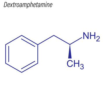 Vector Skeletal formula of Dextroamphetamine. Drug chemical molecule.