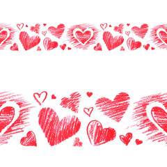 Seamless border red hearts.