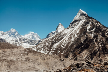 Obraz premium Himalaya mountains, Nepal. Beautiful snow landscape. Way to mount Everest base camp, khumbu valley - Nepal