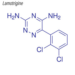 Vector Skeletal formula of Lamotrigine. Drug chemical molecule.