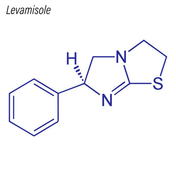 Vector Skeletal formula of Levamisole. Drug chemical molecule.