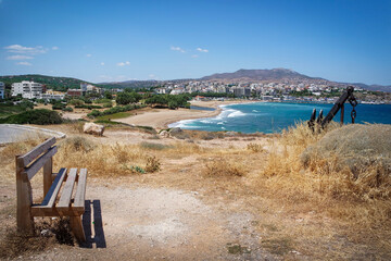 Fototapeta na wymiar view to the beach and port of Rafina city in Greece