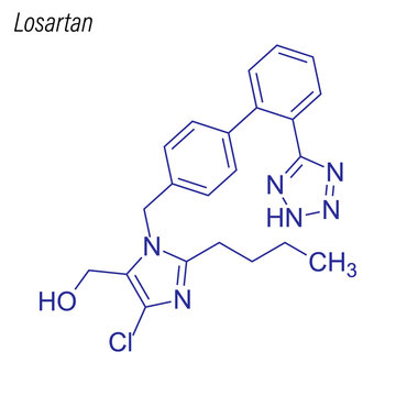 Vector Skeletal formula of Losartan. Drug chemical molecule.