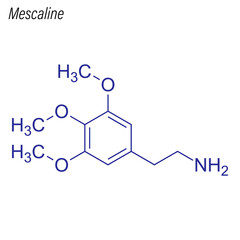 Vector Skeletal formula of Mescaline. Drug chemical molecule. - obrazy, fototapety, plakaty