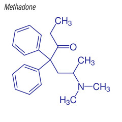 Vector Skeletal formula of Methadone. Drug chemical molecule.