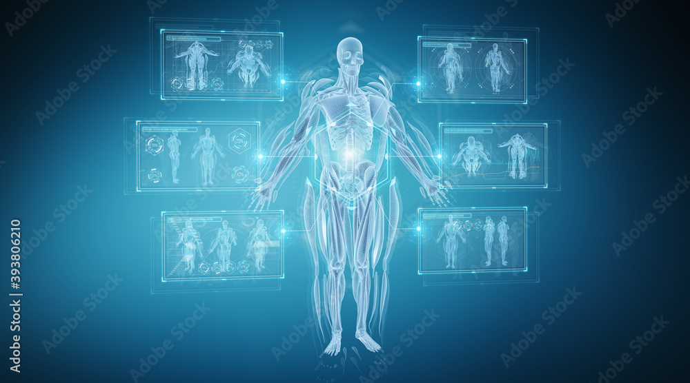 Poster digital x-ray human body holographic scan projection 3d rendering