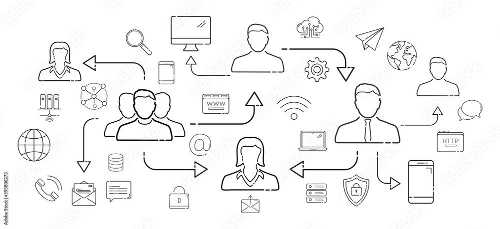 Poster thin line social network icons interface