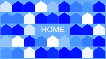 word home with many home symbols in schematic form in many colors, a city, a country, a neighborhood, a community. project of urban development on territories. green deal, project, house, blue colors.