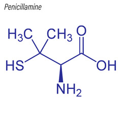 Vector Skeletal formula of Penicillamine. Drug chemical molecule.