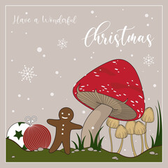 Mushroom Gingerbread Snow Christmas