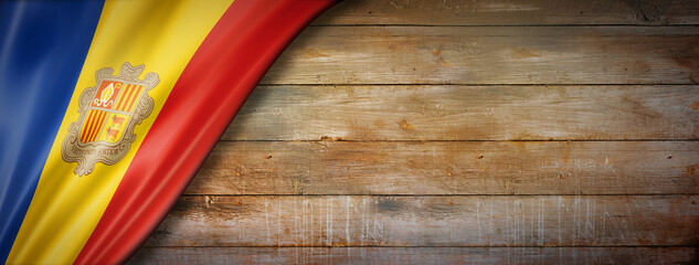 Andorran flag on vintage wood wall banner