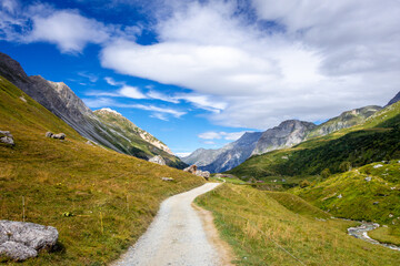 Mountain and hiking path landscape in French alps