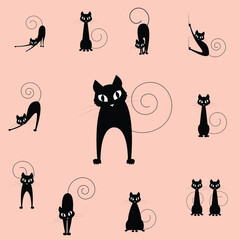 Set of cats. black-cat-silhouettes. Set vector silhouette of the cat, different poses, black color, isolated on white background