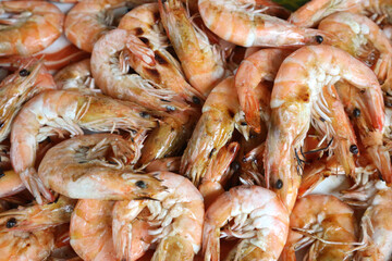 Surface of grilled shrimp, seafood.