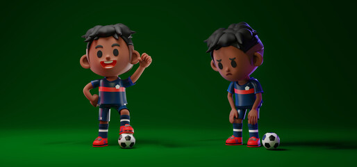 3D rendering concept illustration of France football player characters in different emotion, winning and losing