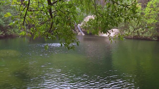 Shadow Of Tree On Rock By River Beatiful waterfall and small lake in tlemcen algeria with green trees
